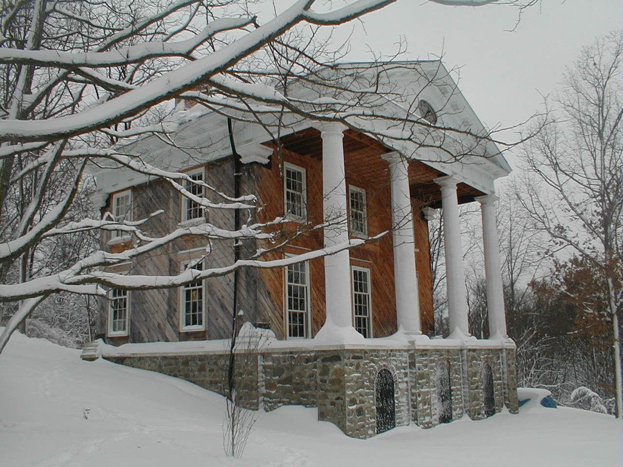 Sneaker's Gap in winter, snow on the columns and pediment
